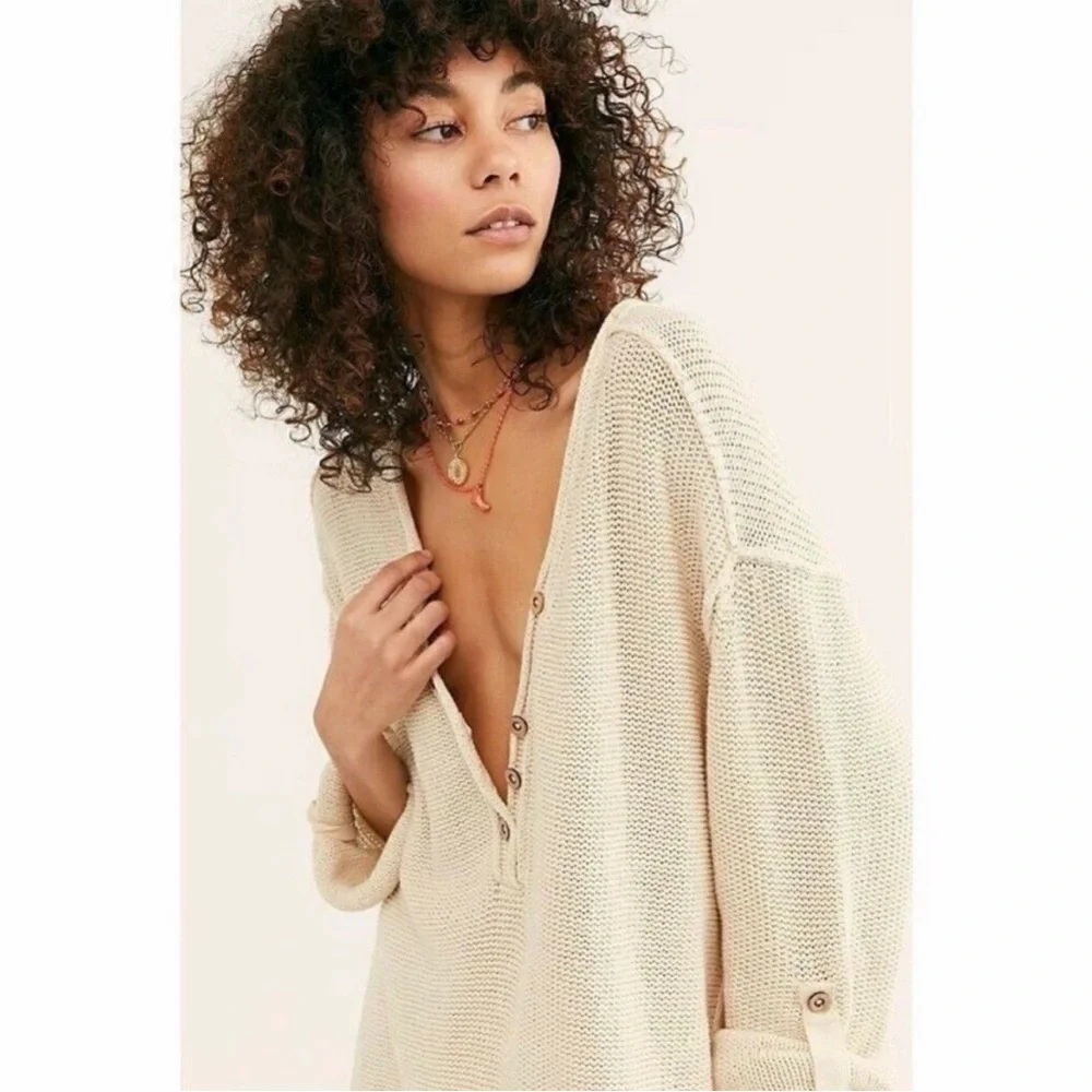 Free People We The Free Firefly Oversized Knit Tunic Sweater Ivory Size‎ XS